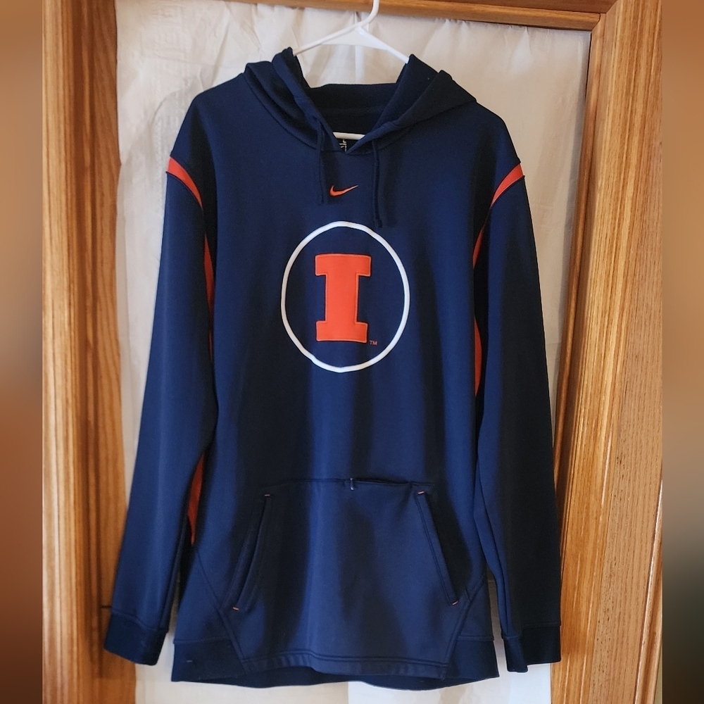 Nike Illinois Fighting Illini Navy Blue Team Logo Hoodie Long Sleeve Hoodi Sz L